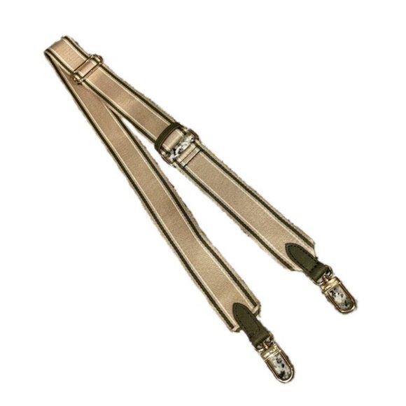 ADJUSTABLE WEBBING STRAP CANVAS/LEATHER KHAKI /MILITARYGREEN GOLD HARDWARE CHIC - Picture 2 of 13